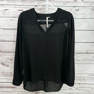 Bellatrix Sheer Black Long Sleeve V Neck Blouse Medium